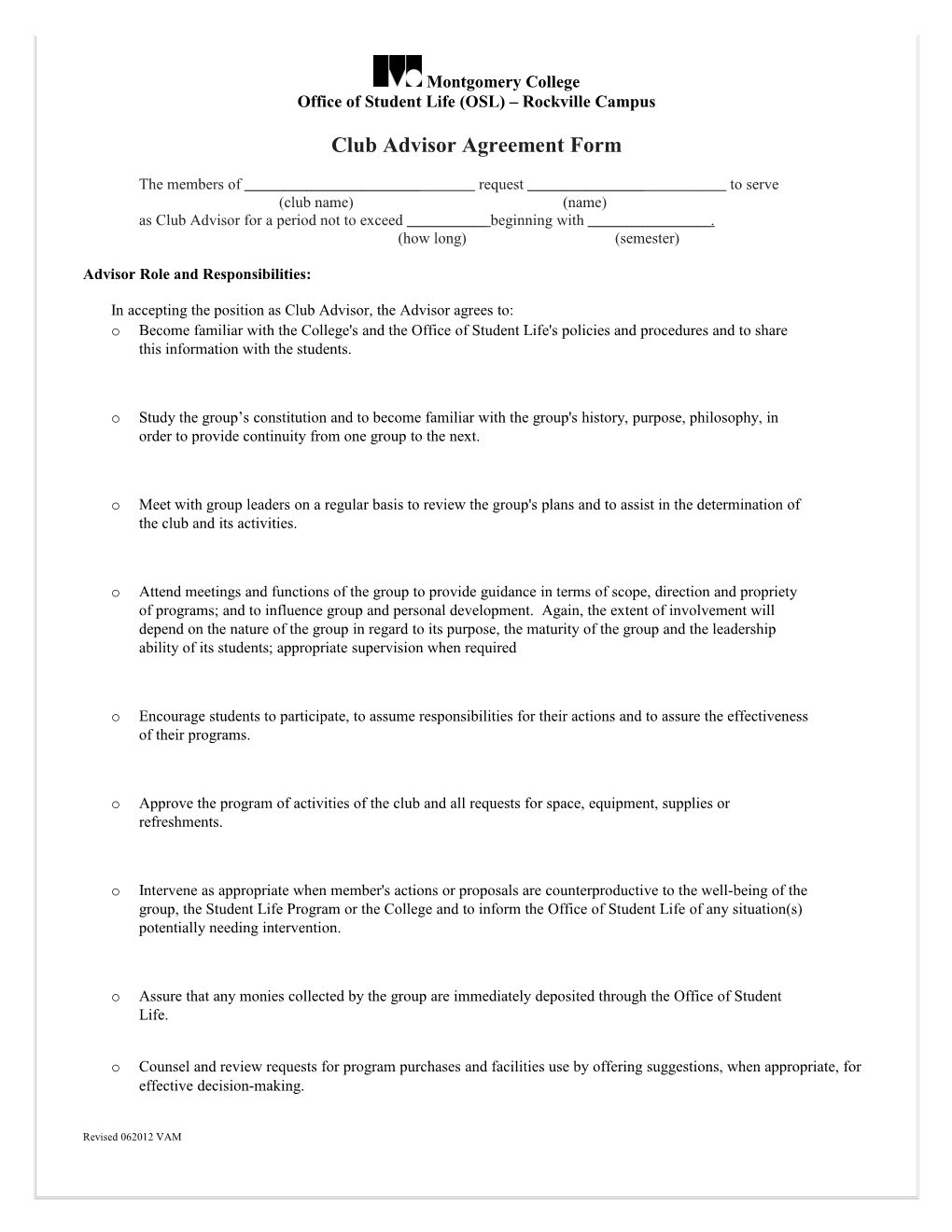 Advisor Agreement Form