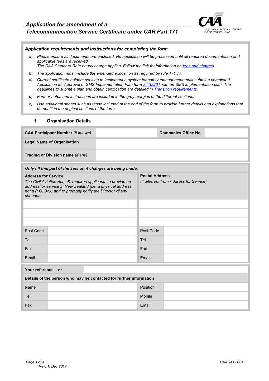 Telecommunication Servicecertificate Under CAR Part 171