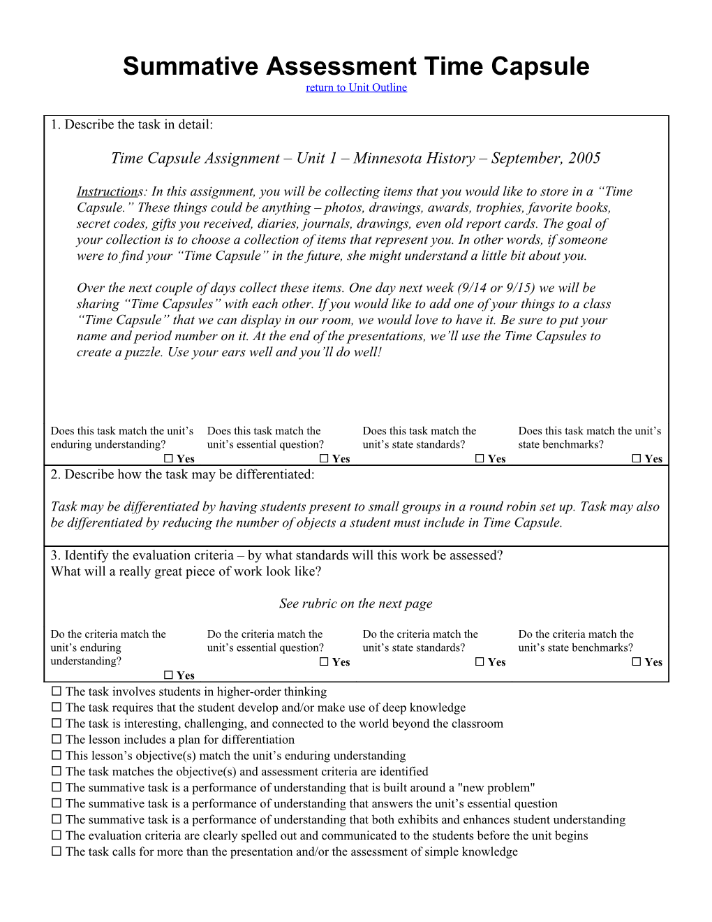 Summative Assessment Time Capsule