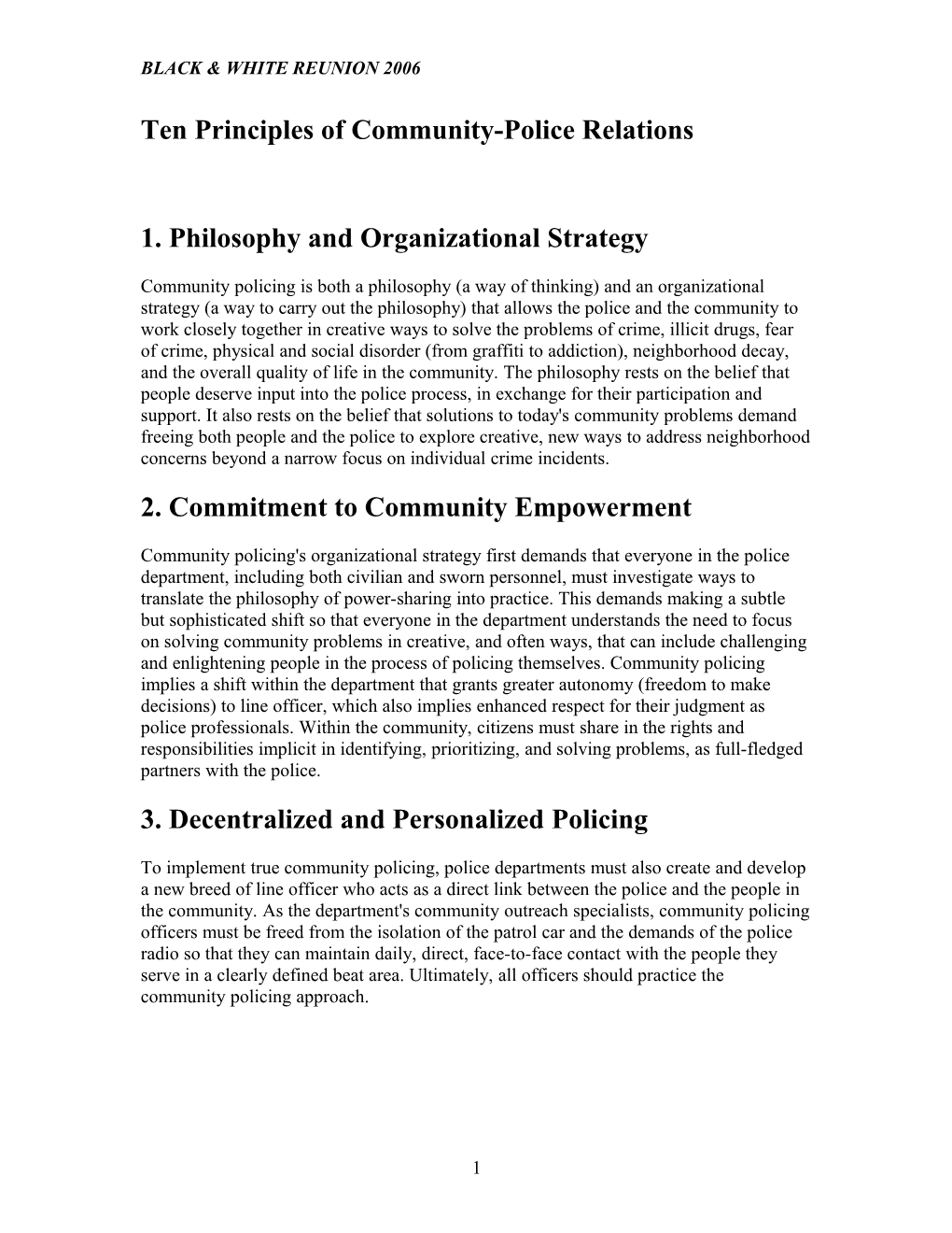 Ten Principles of Community-Police Relations