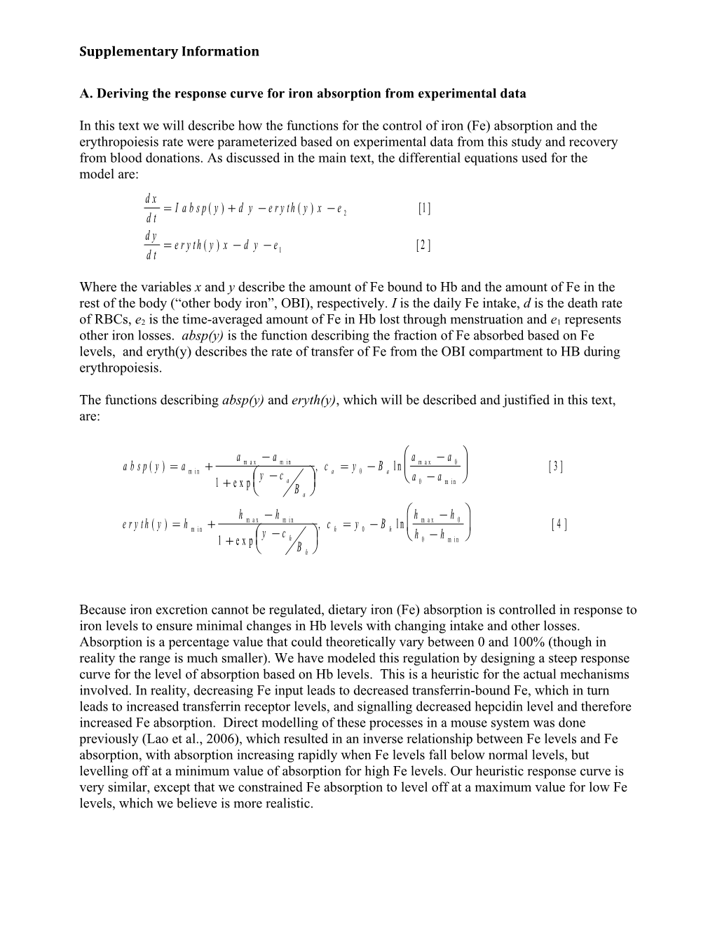 A. Deriving the Response Curve for Iron Absorption from Experimental Data