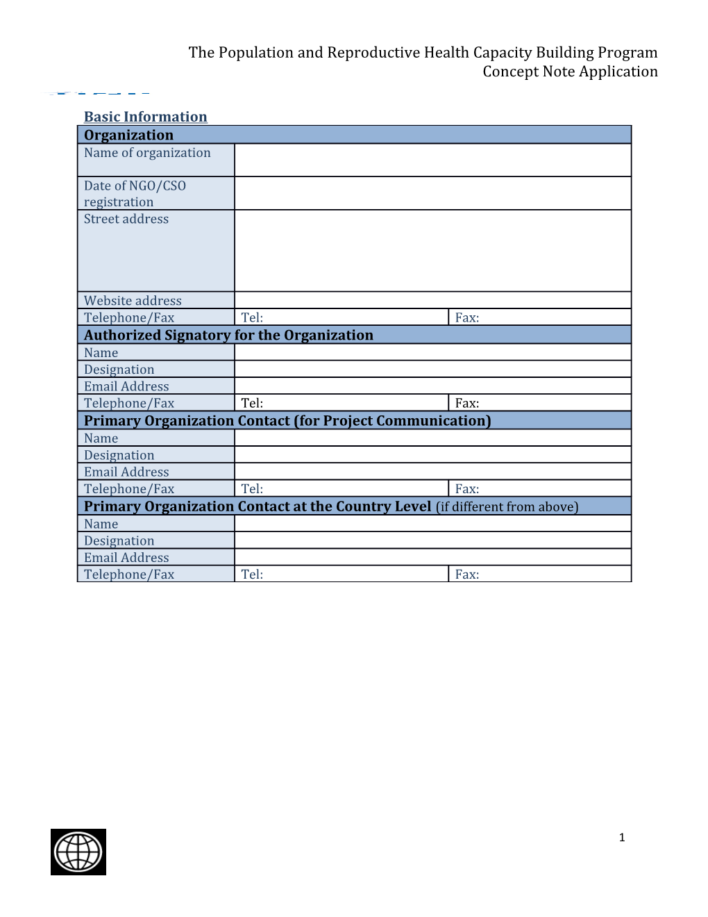 The Population and Reproductive Health Capacity Building Program Concept Note Application