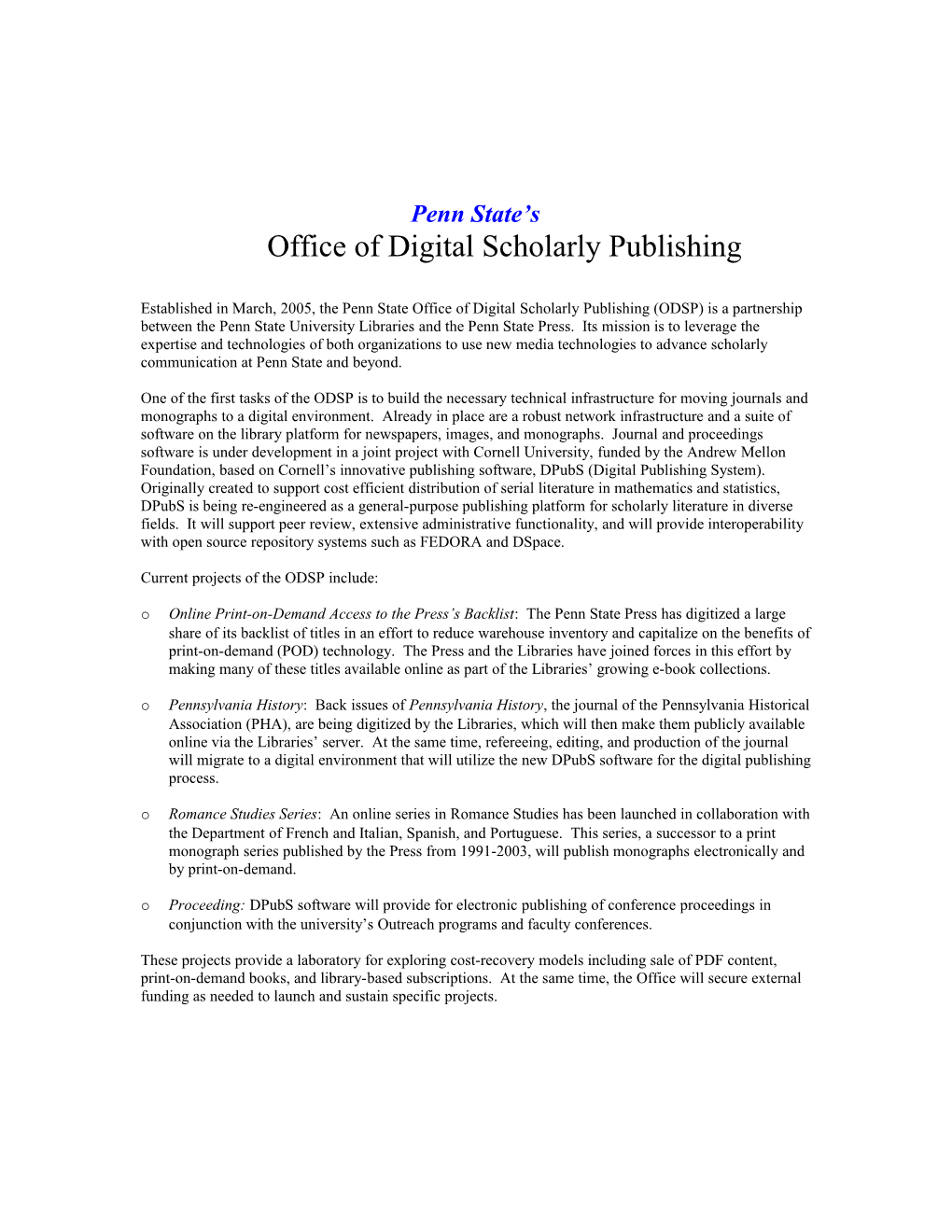 Office of Digital Scholarly Publishing