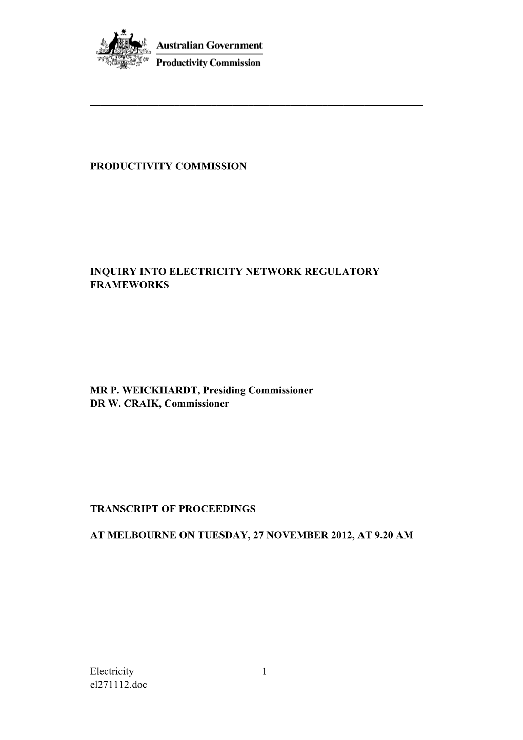 27 November 2012 - Melbourne Public Hearing Transcript - Electricity Network Regulation