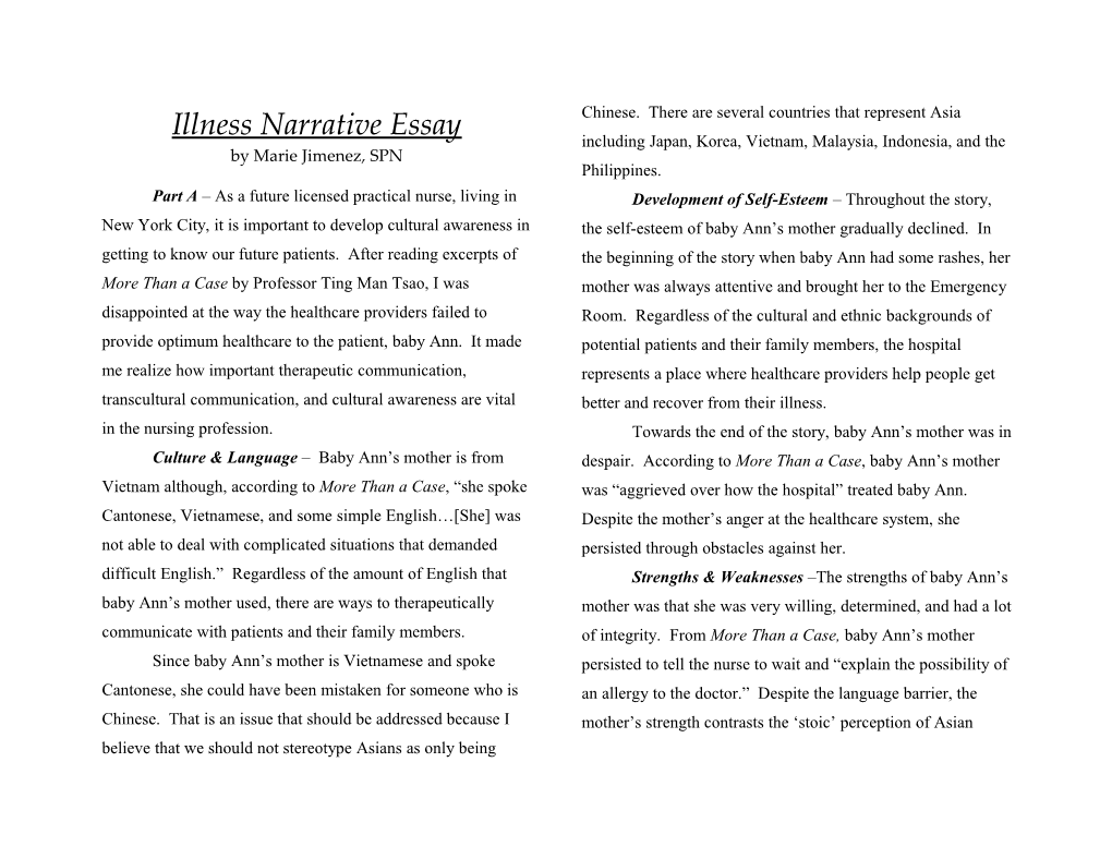 Illness Narrative Essay