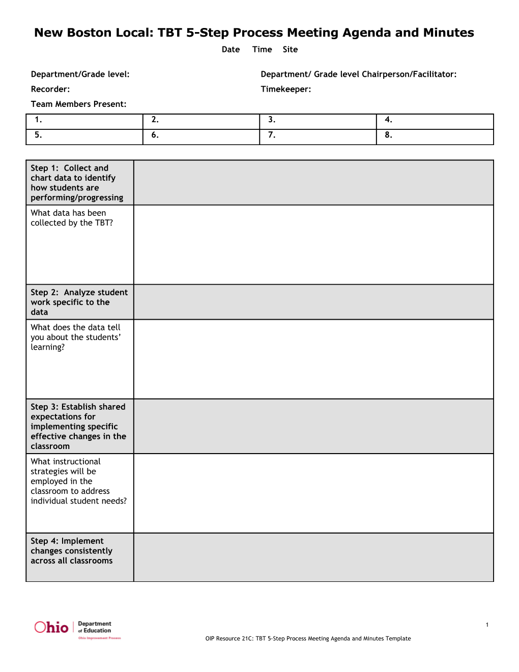 New Boston Local: TBT 5-Step Process Meeting Agenda and Minutes