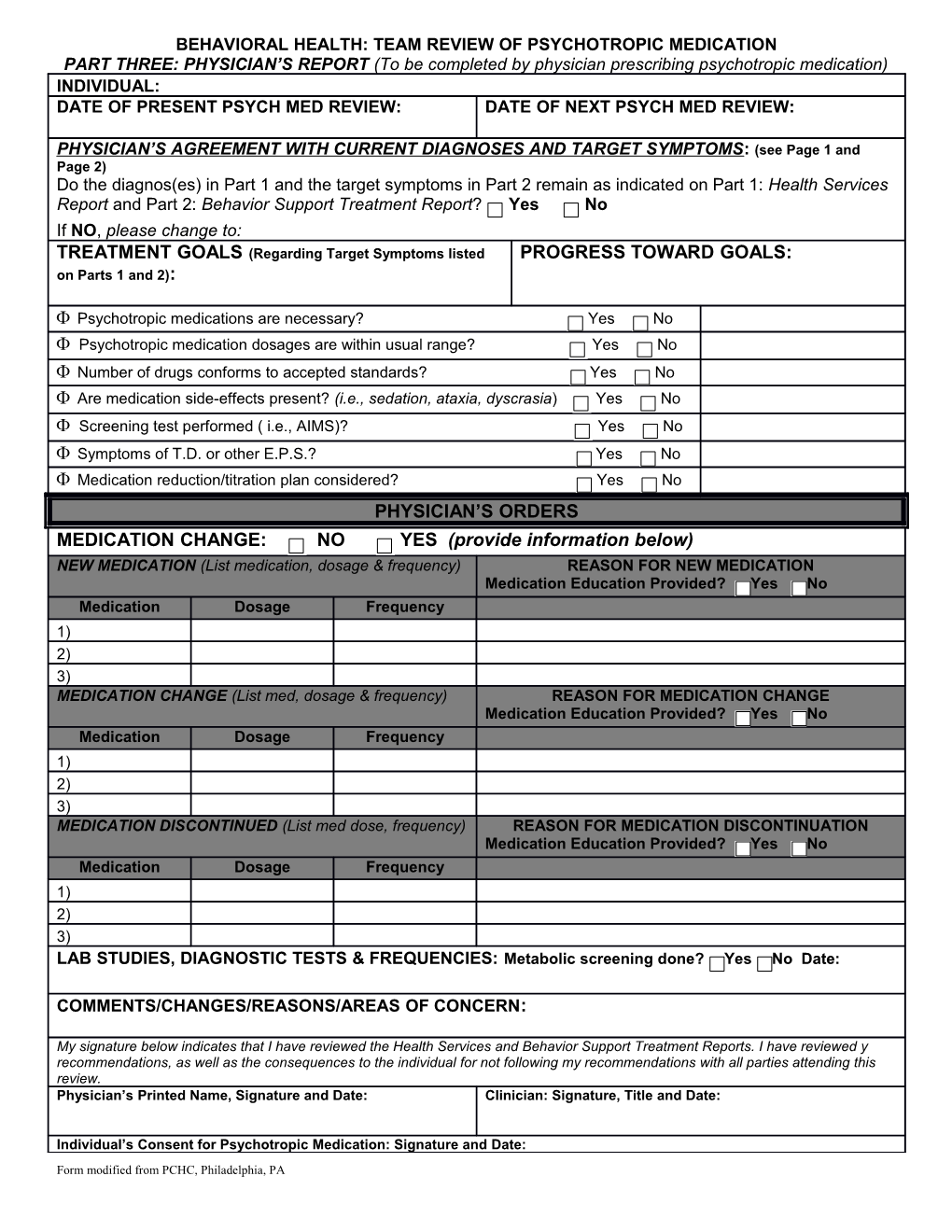 Behavioral Health: Team Review of Psychotropic Medication