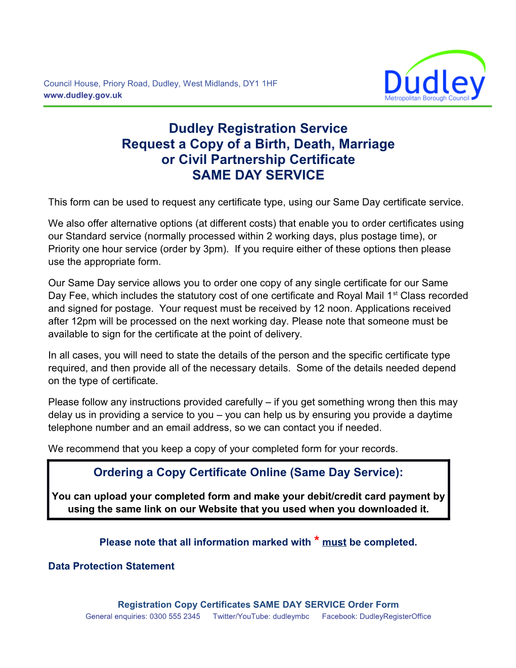 Dudley Registration Service