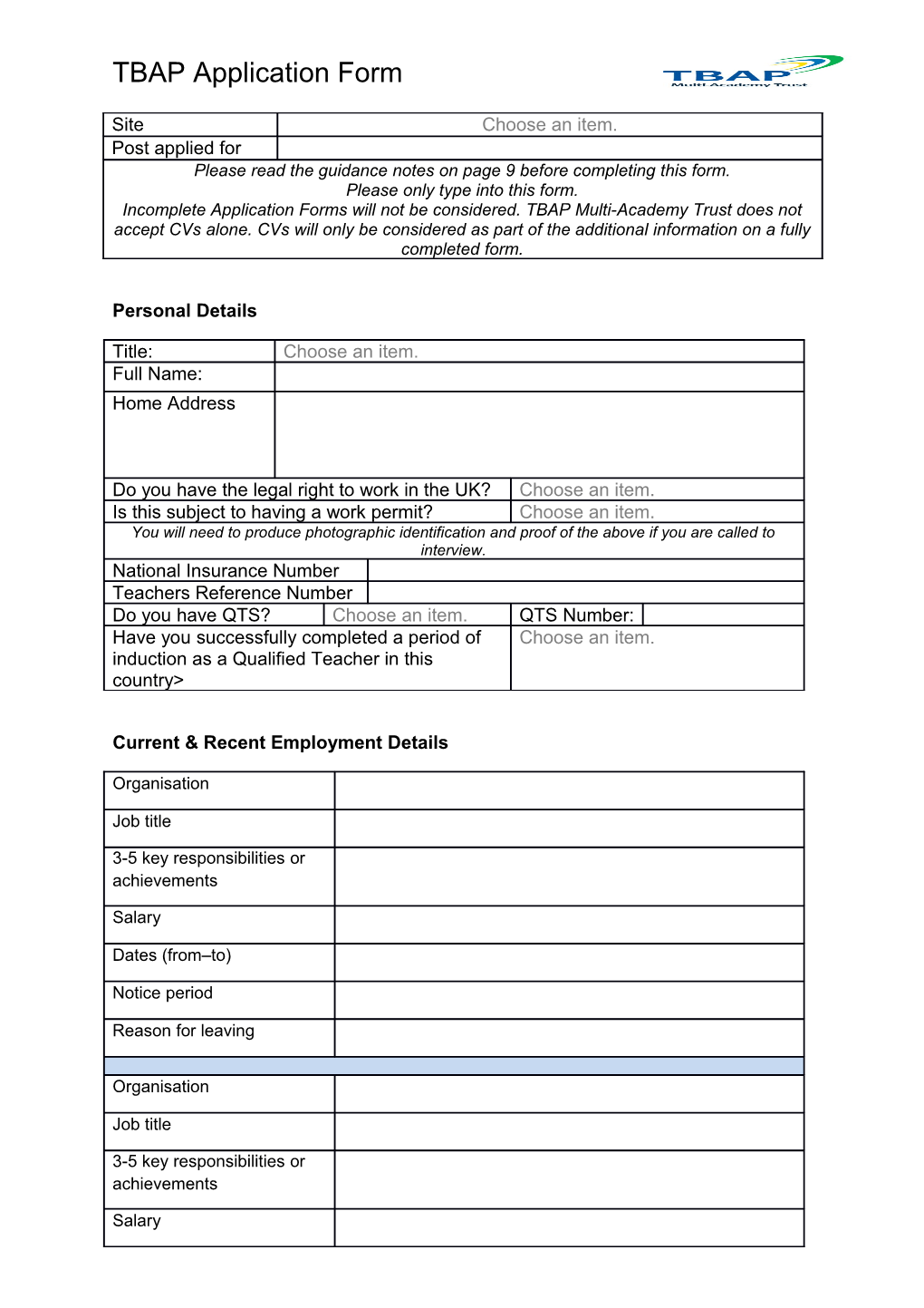 Current & Recent Employment Details