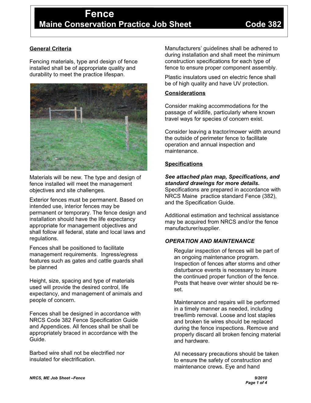 NRCS, ME Job Sheet Fence9/2010