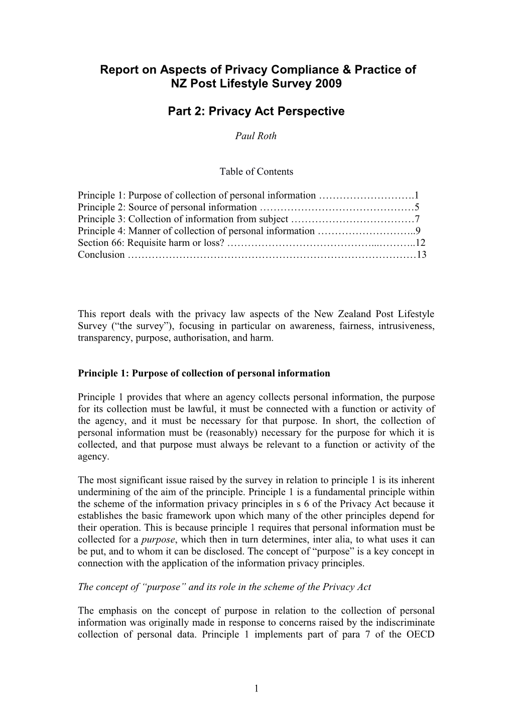 Report on Aspects of Privacy Compliance & Practice Of