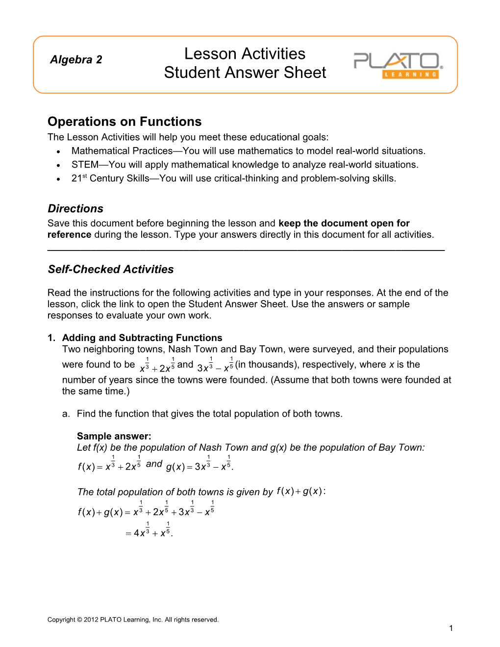 Operations on Functions