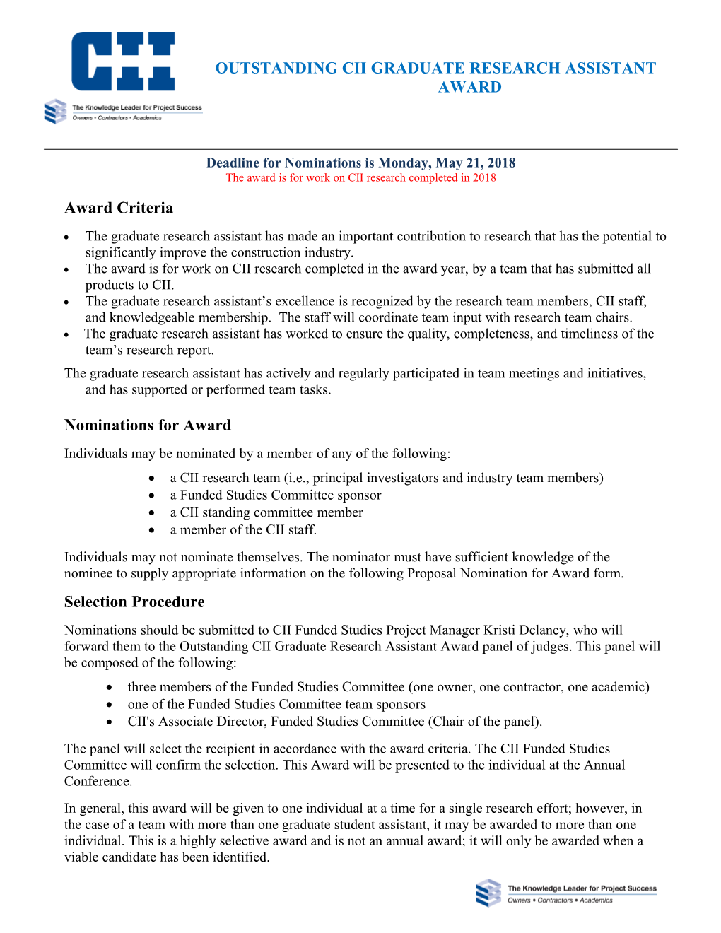 Outstanding Cii Graduate Research Assistantaward