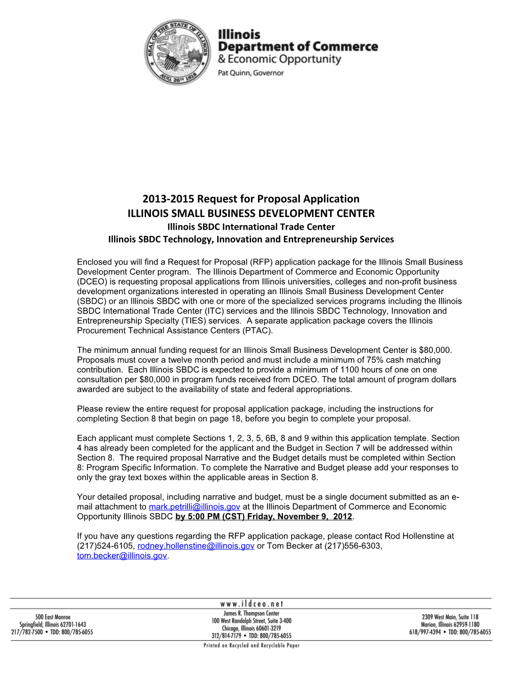 Illinois SBDC 2013-2015 RFP Application