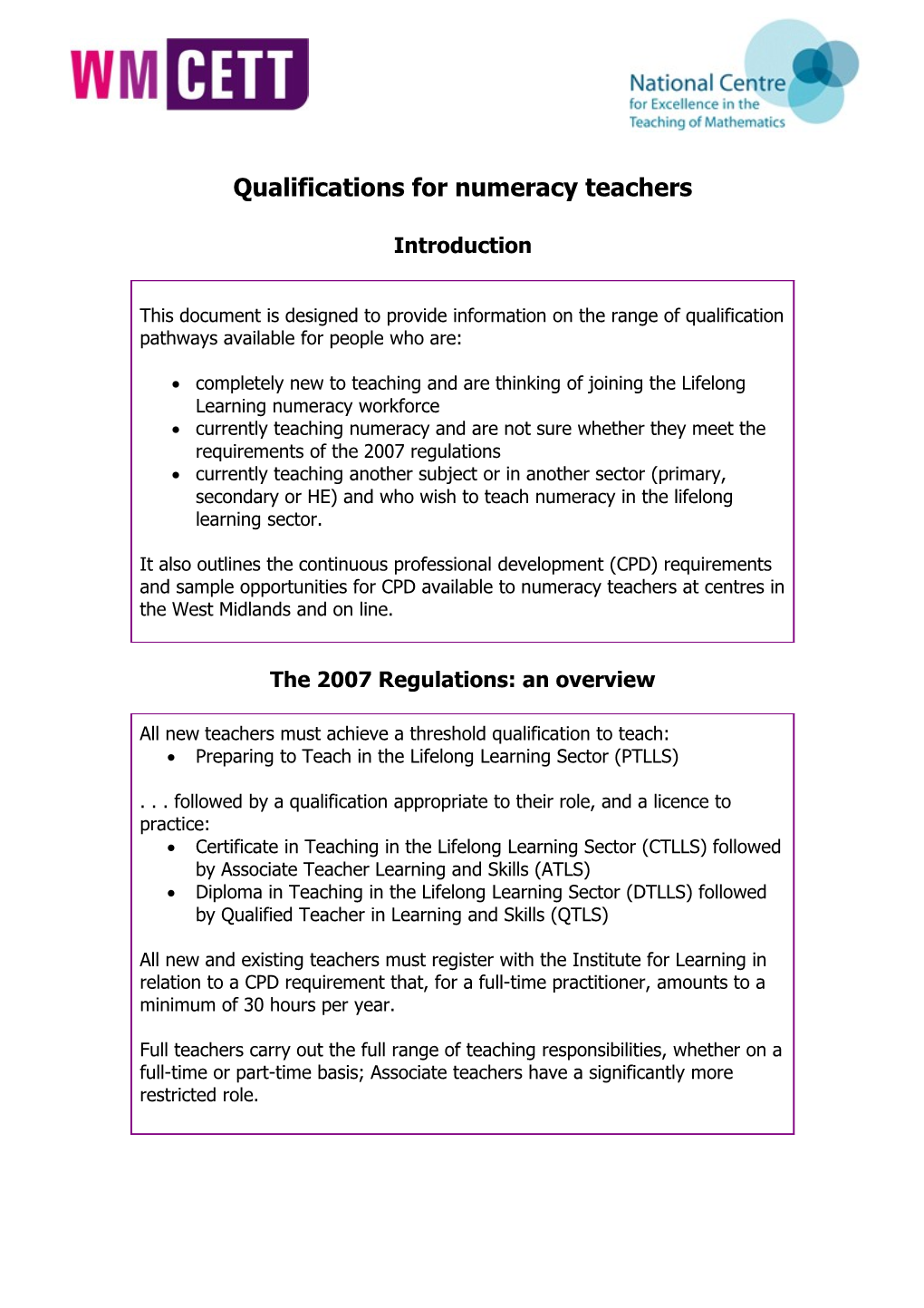 Qualifications for Numeracy Teachers