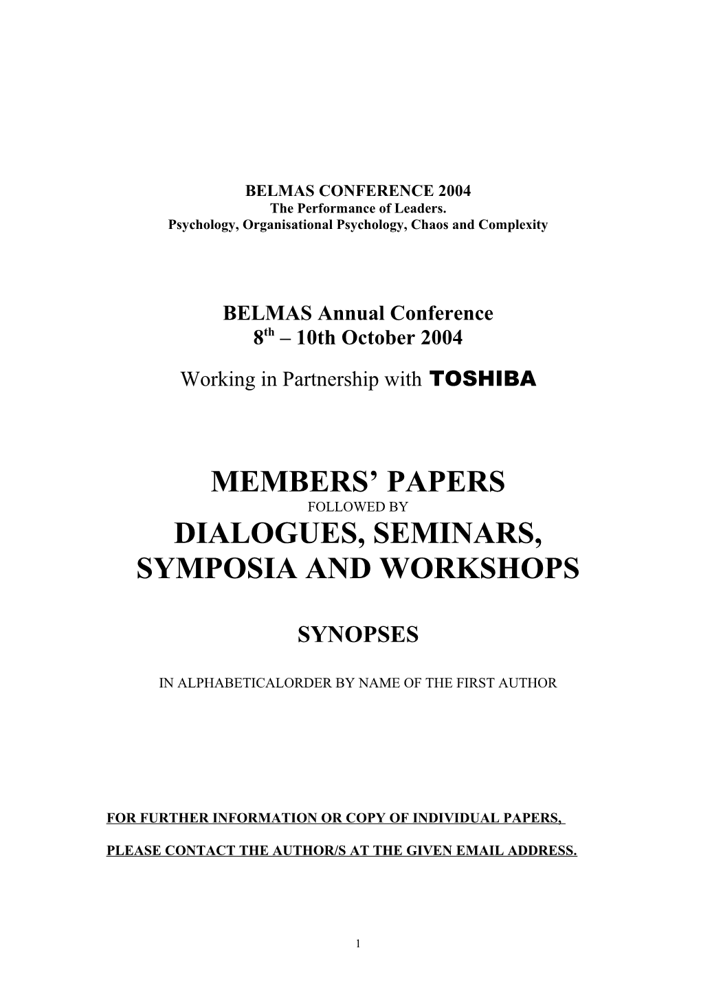Belmas Conference 2004