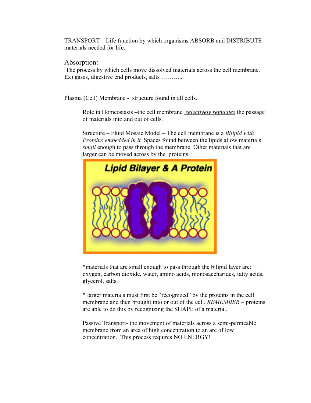 TRANSPORT Life Function by Which Organisms ABSORB and DISTRIBUTE Materials Needed for Life