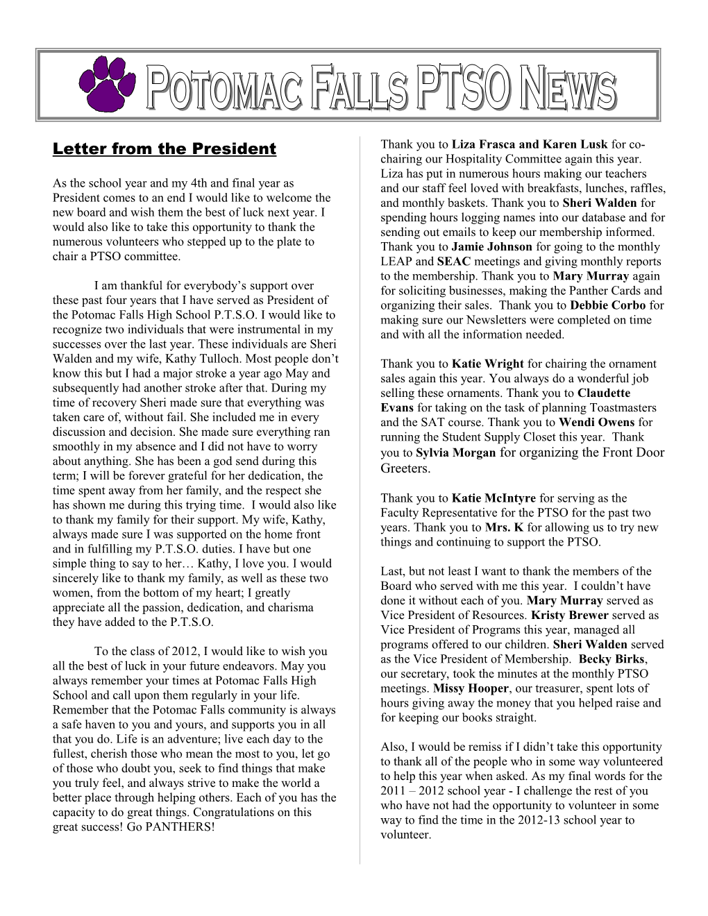 Letter from the President