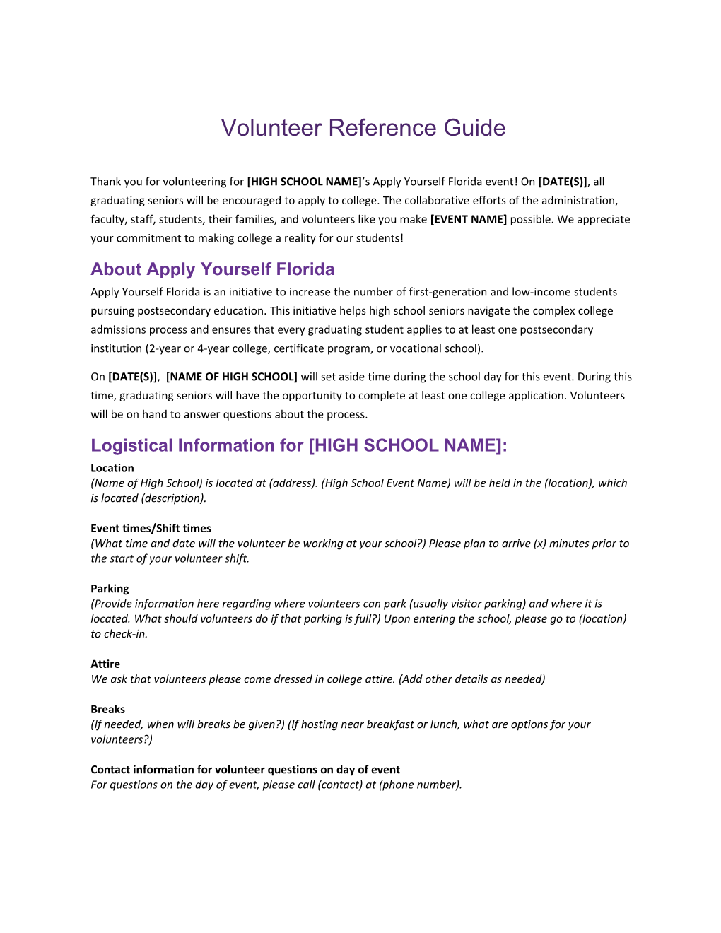 Volunteer Reference Guide