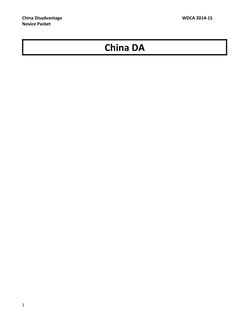 China Disadvantage WDCA 2014-15