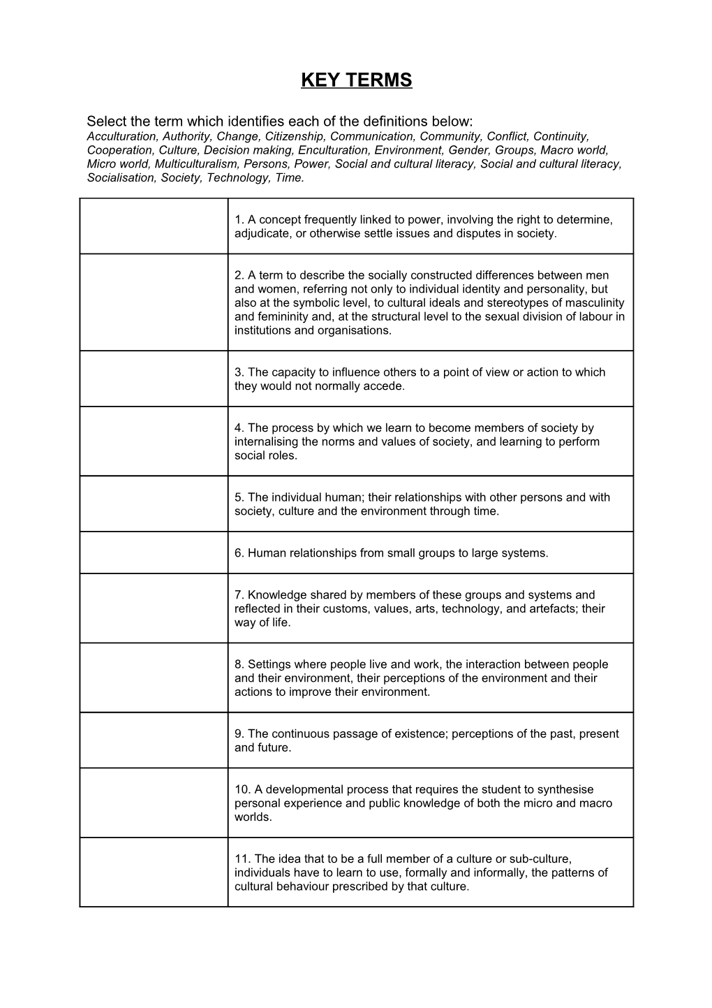 Select the Term Which Identifies Each of the Definitions Below