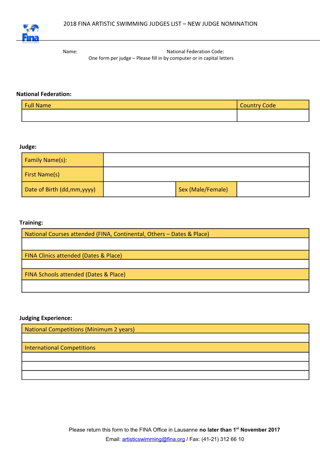 2010 Fina Synchronised Swimming Judges List