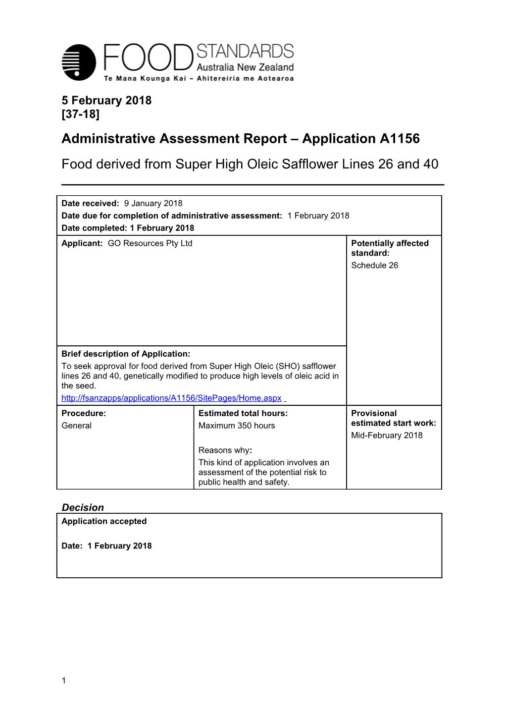Administrative Assessment Report Applicationa1156