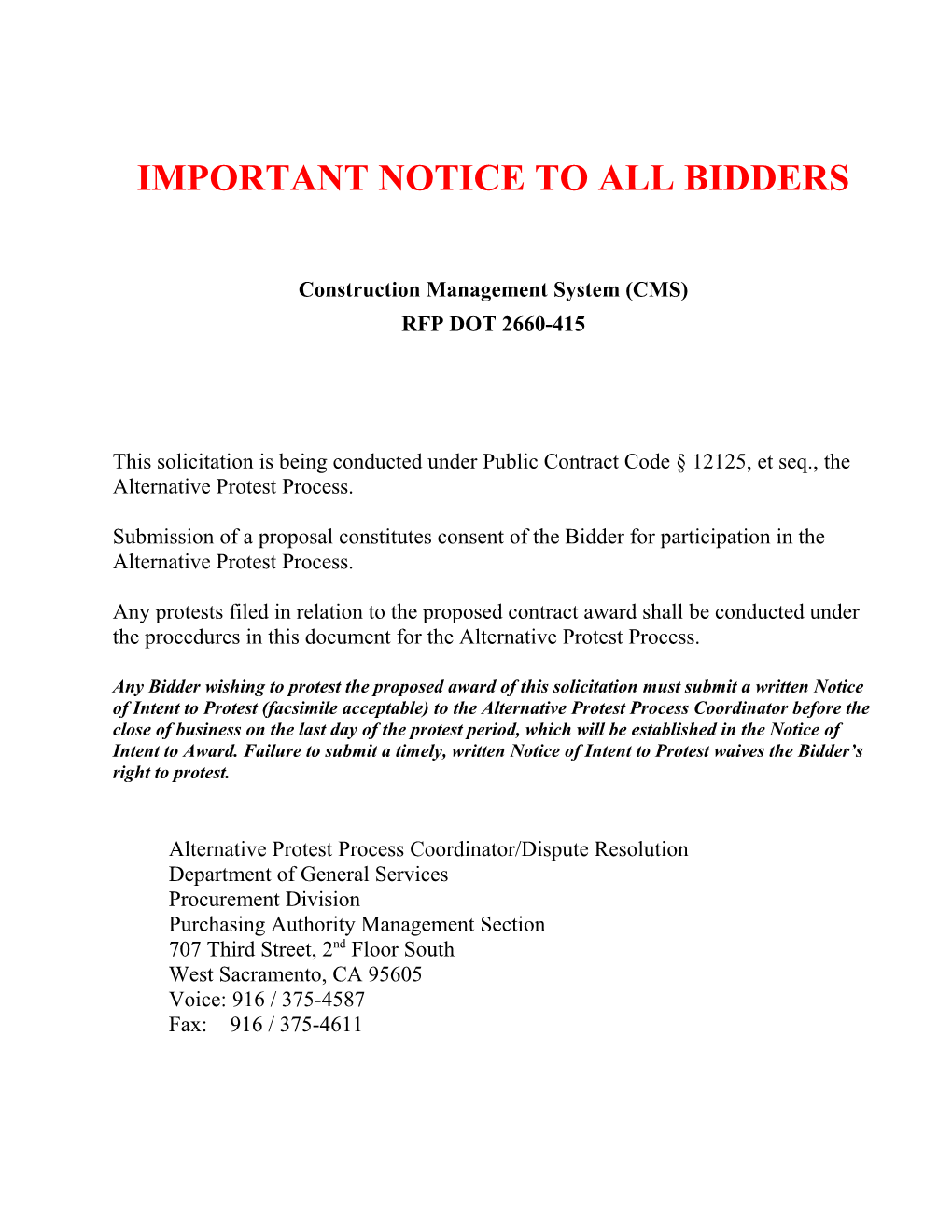 Caltrans CMS Request for Proposal