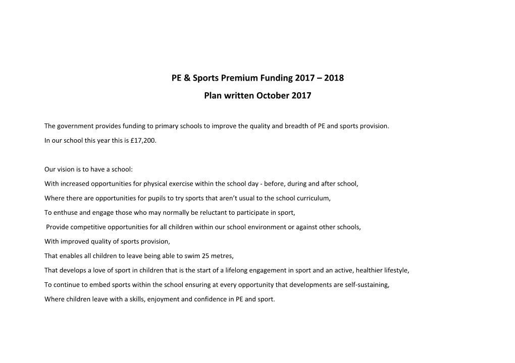 PE & Sports Premium Funding 2017 2018