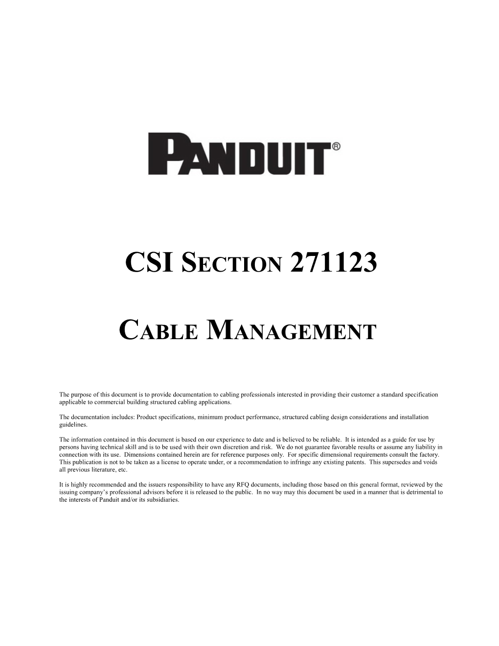 Boilerplate Communications Cable Management and Ladder Rack Specification - 27 11 23
