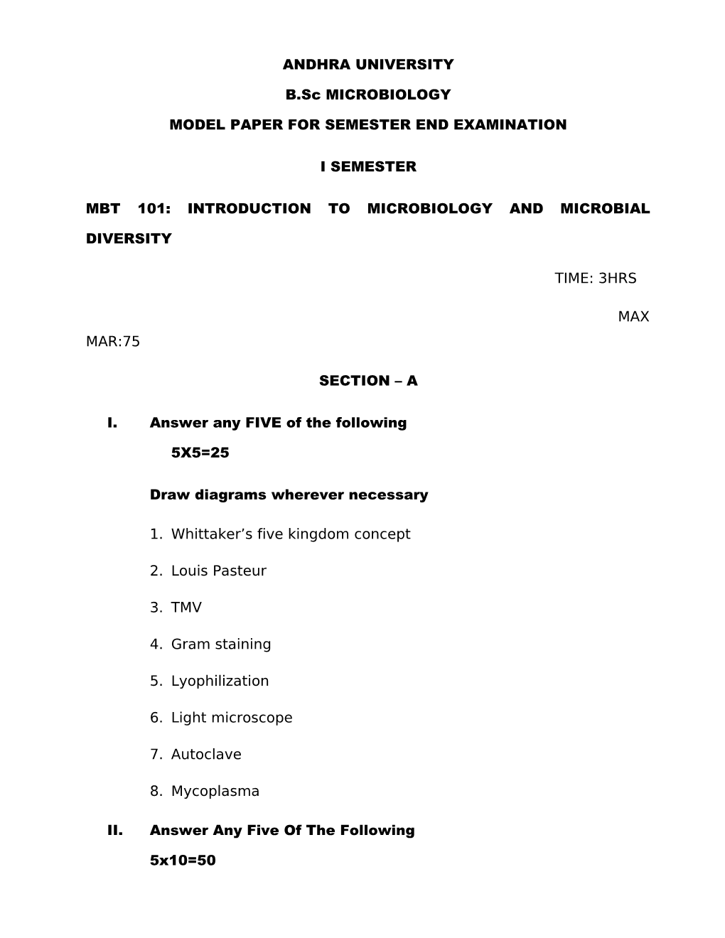Model Paper for Semester End Examination
