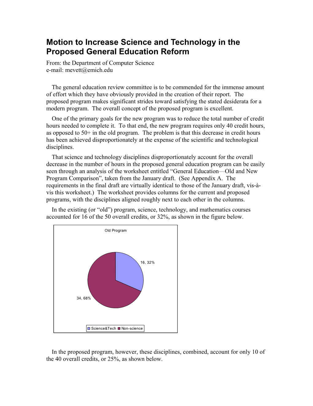 Comments on the Proposed General Education Program of January, 2004