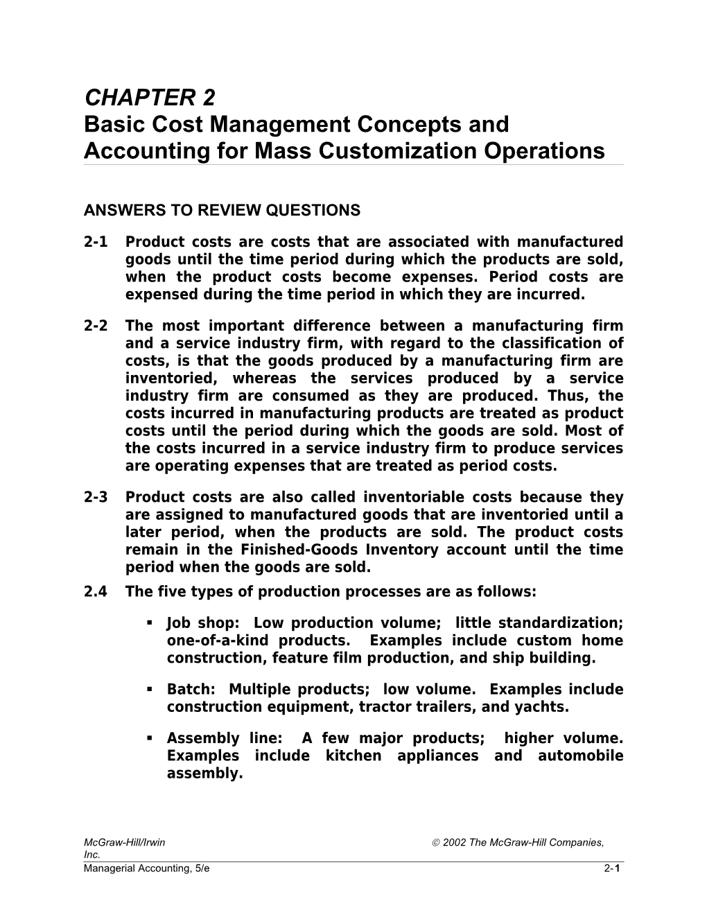 Basic Cost Management Concepts and Accounting for Mass Customization Operations
