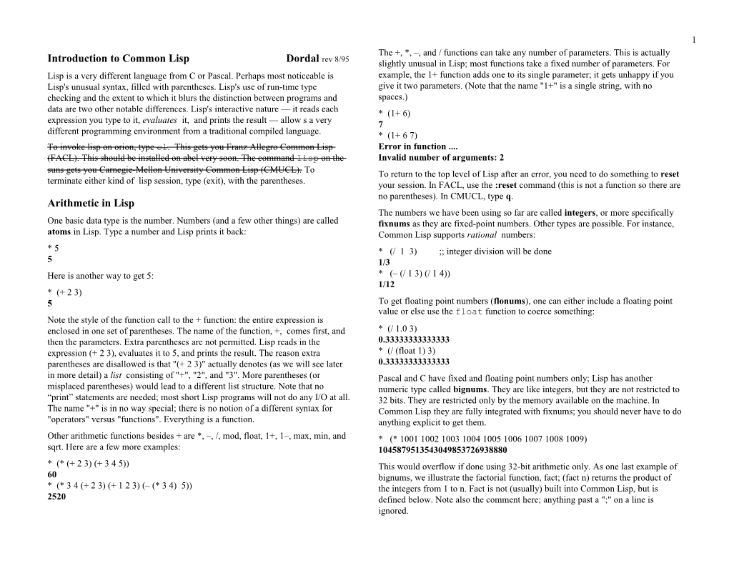 Introduction to Common Lisp