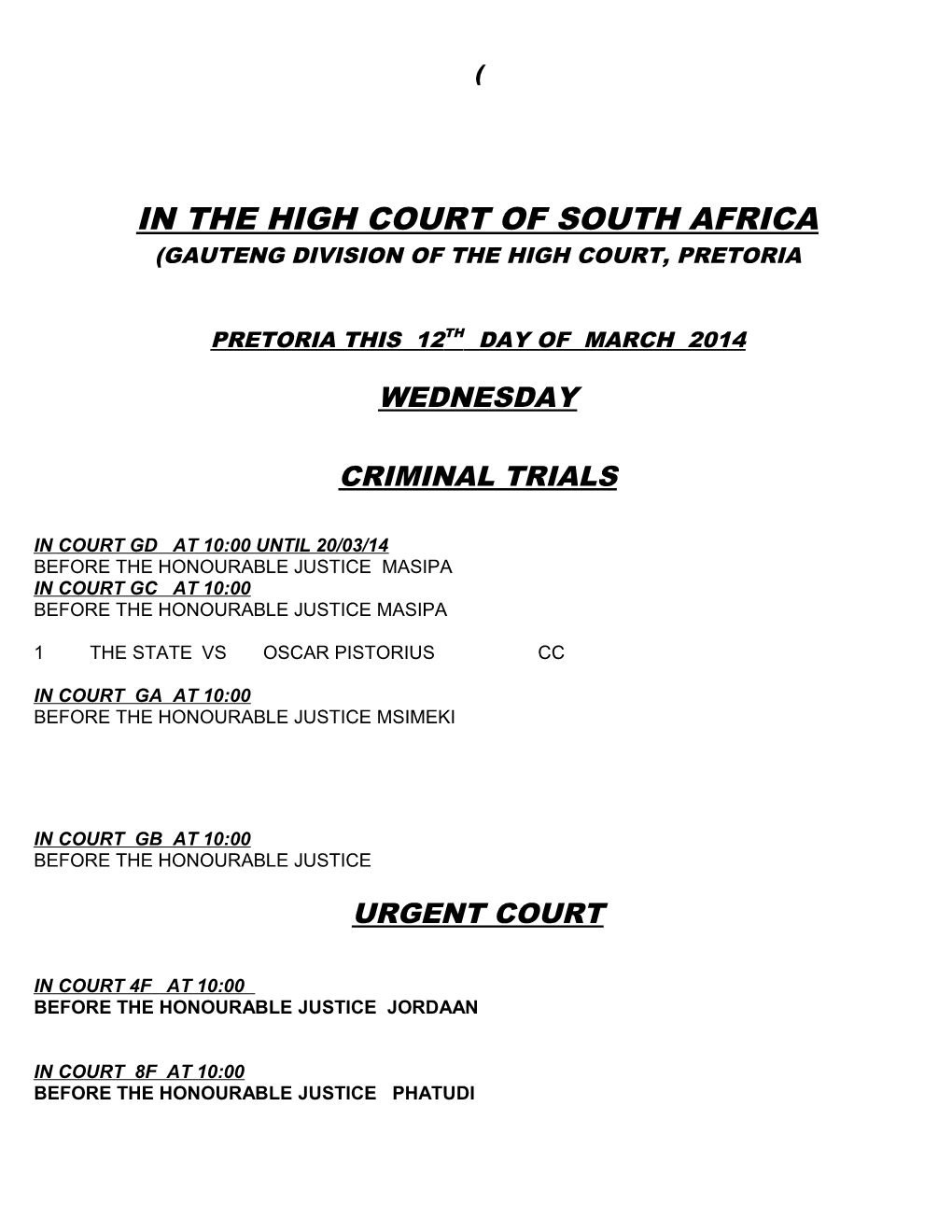 In the High Court of South Africa s13