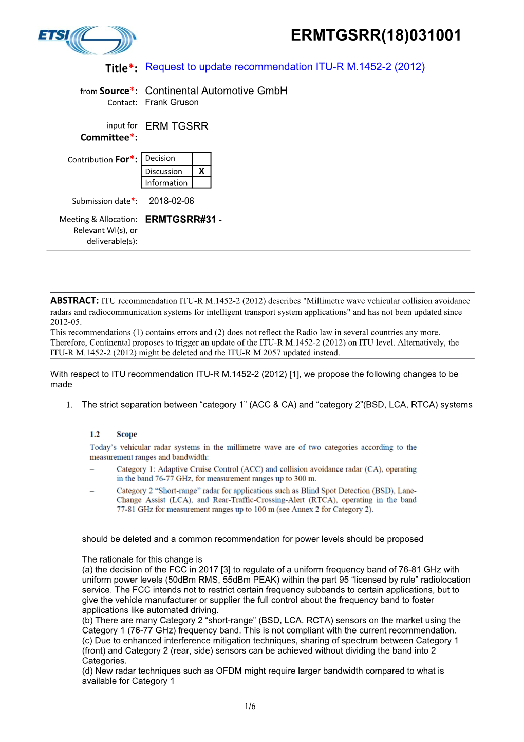 With Respect to ITU Recommendation ITU-R M.1452-2 (2012) 1 , We Propose the Following Changes