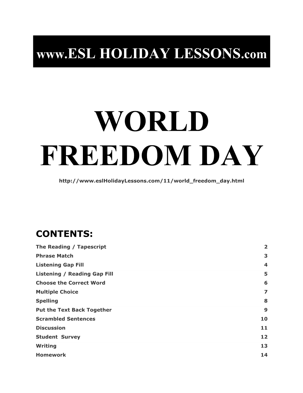 Holiday Lessons - World Freedom Day