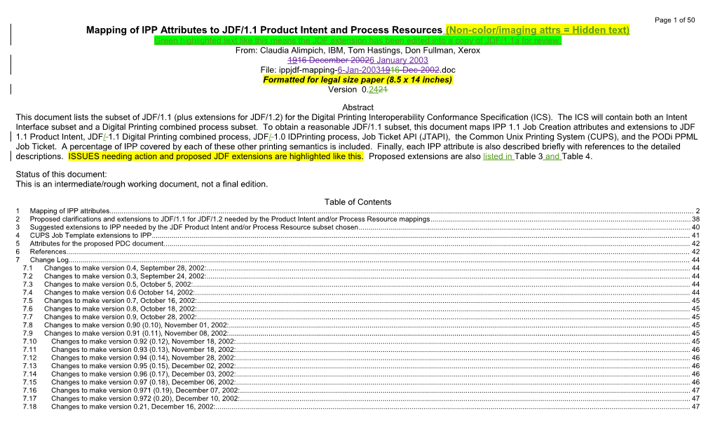 Mapping of IPP Attributes to JDF/1.1 Product Intent and Process Resources