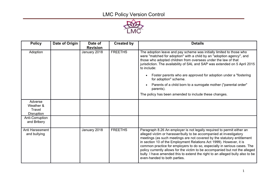 LMC Policy Version Control