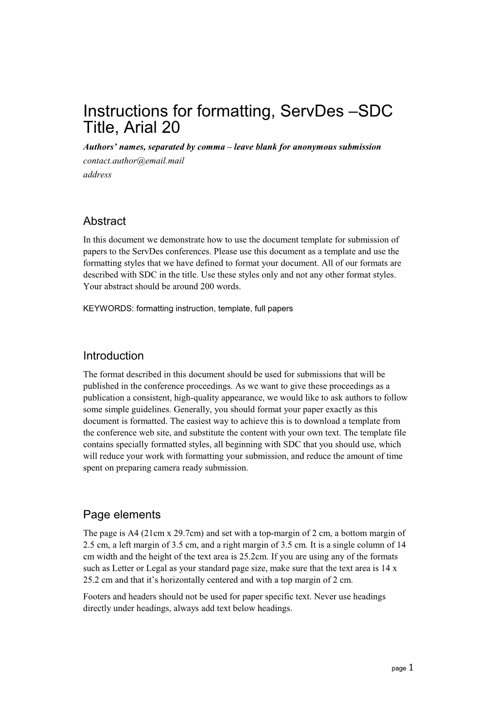 Instructions for Formatting, Servdes SDC Title, Arial 20