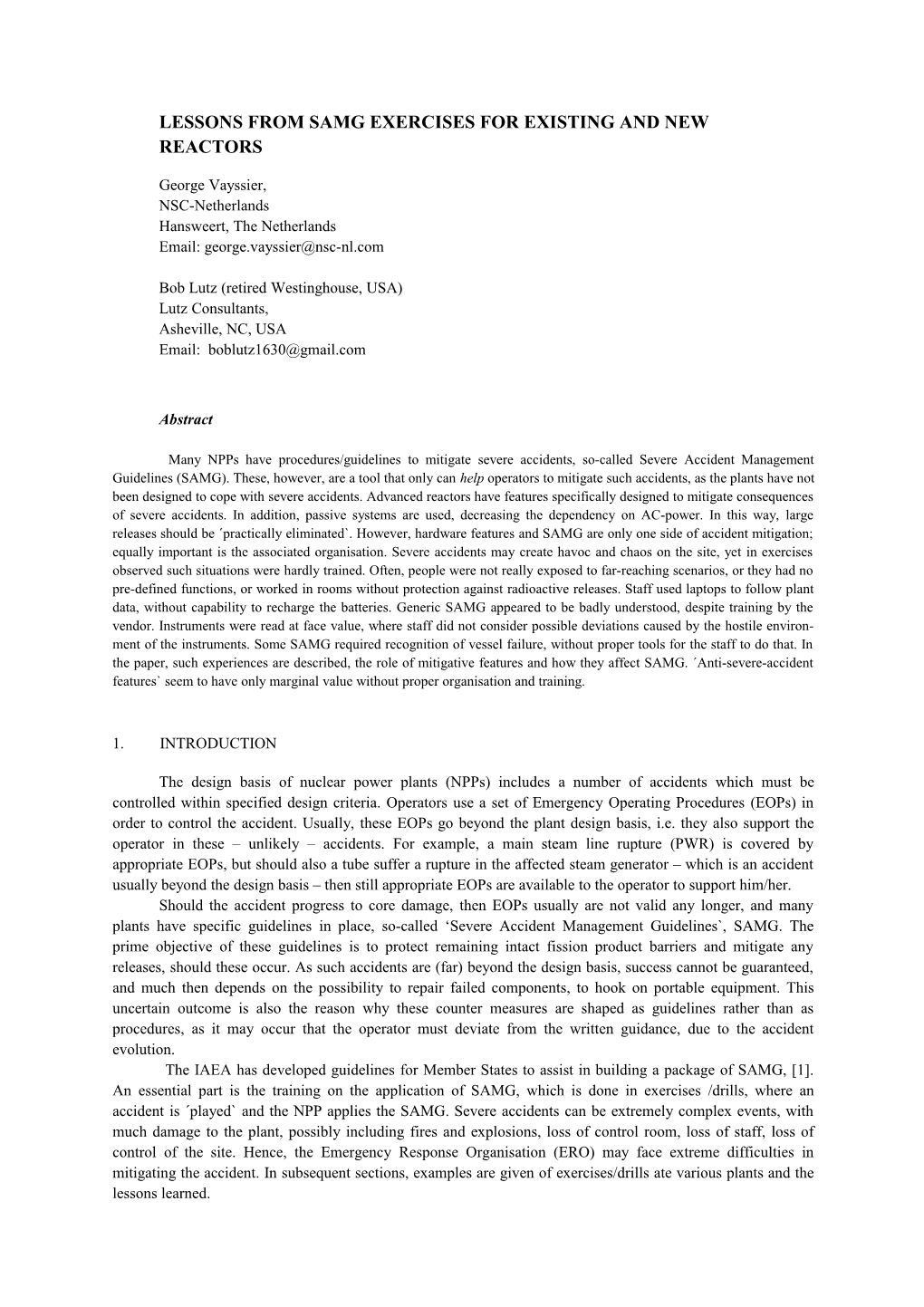 The Design Basis of Nuclear Power Plants (Npps) Includes a Number of Accidents Which Must