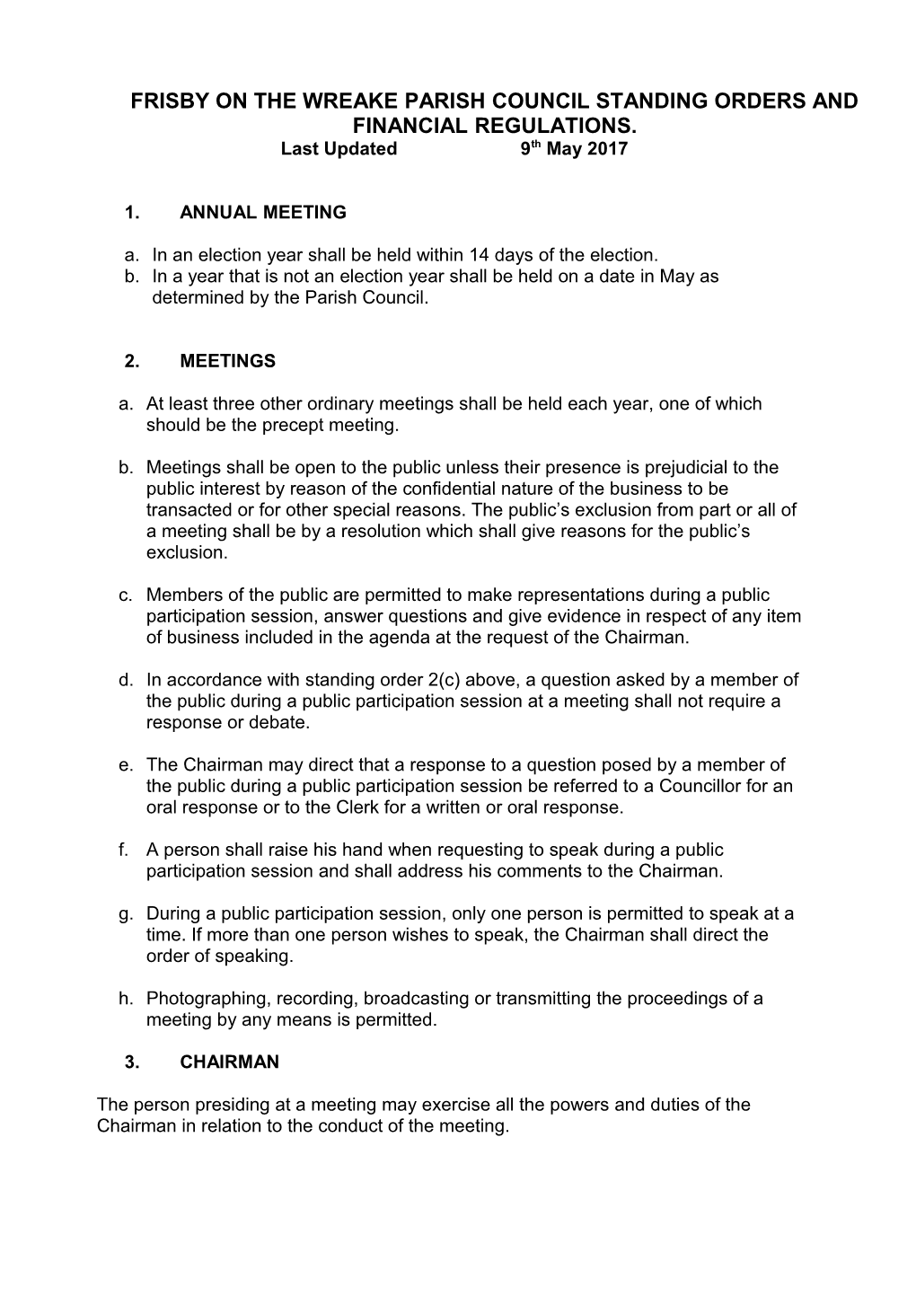 Frisby and Kirby Parish Council Standing Orders