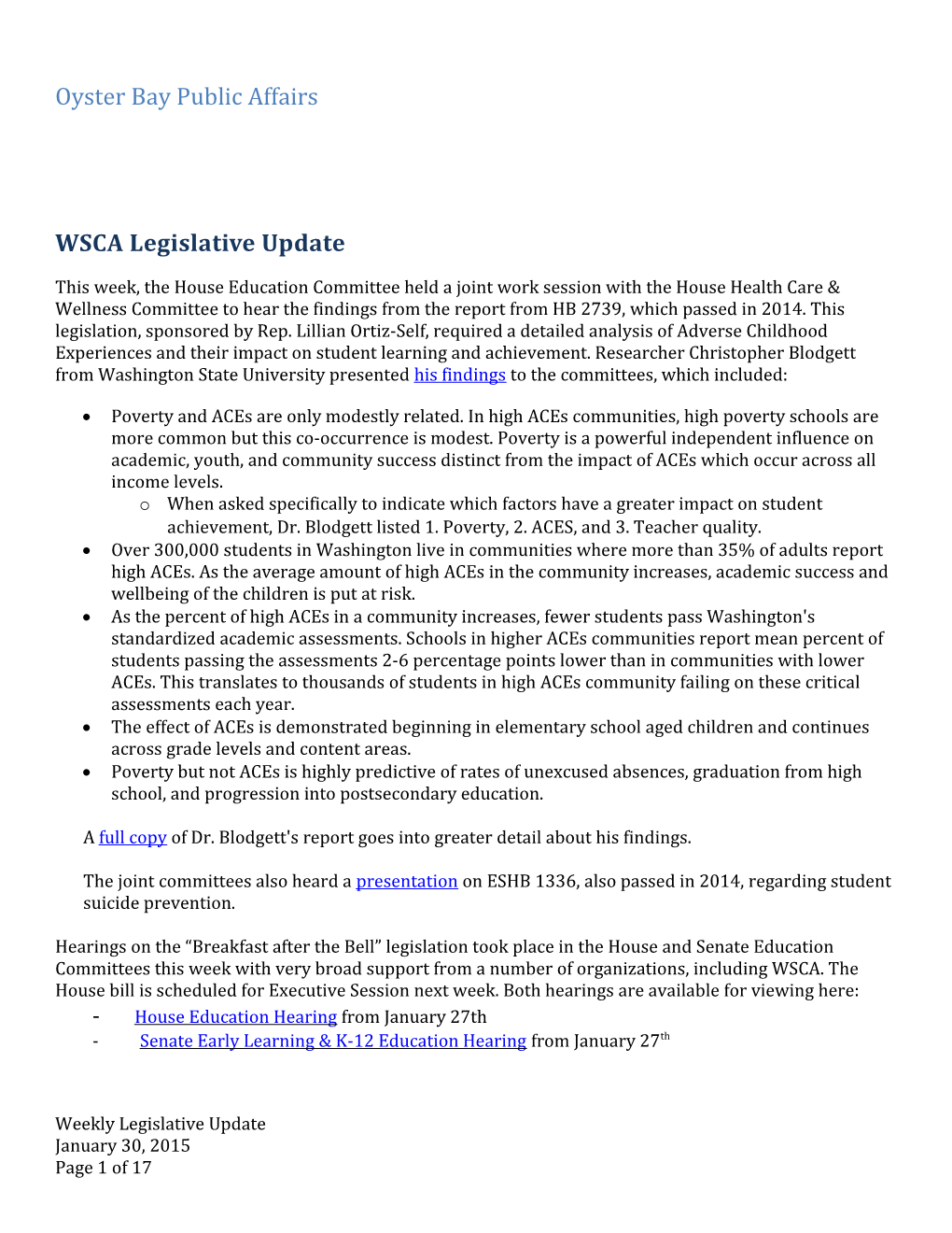 WSCA Legislative Update