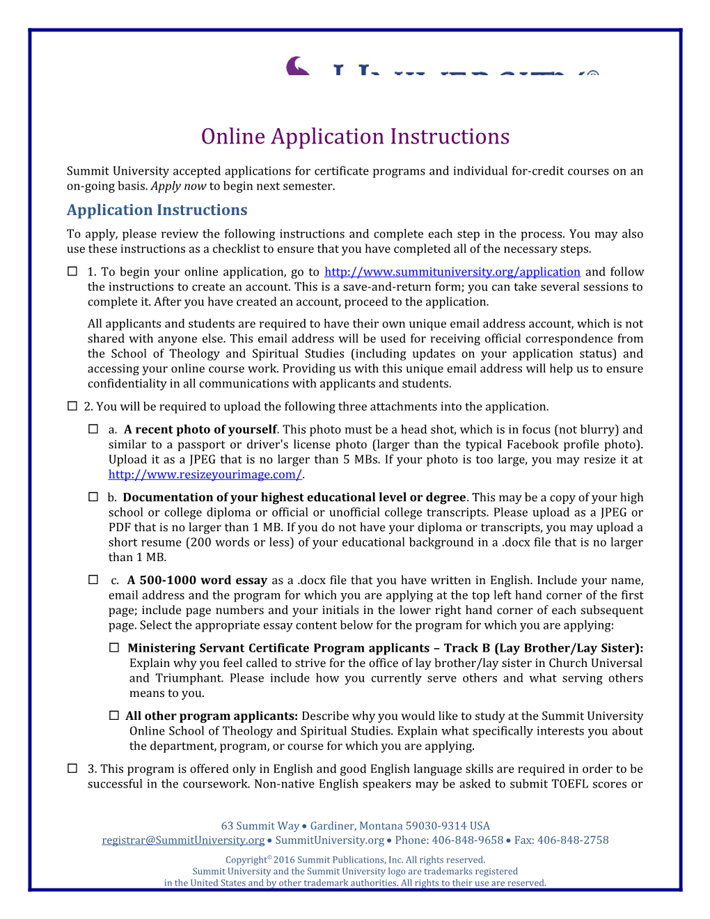 Online Application Instructions