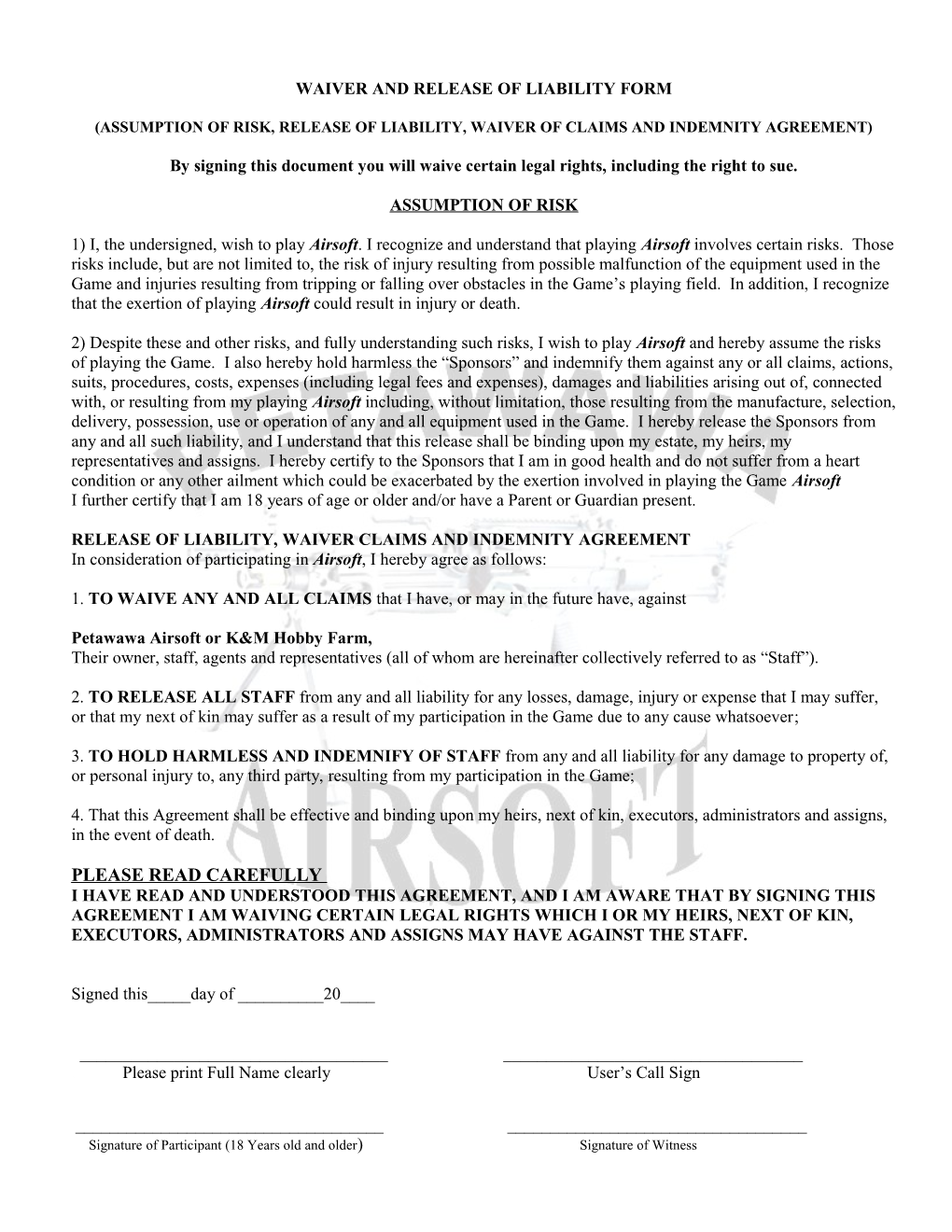 Waiver and Release of Liability Form s1