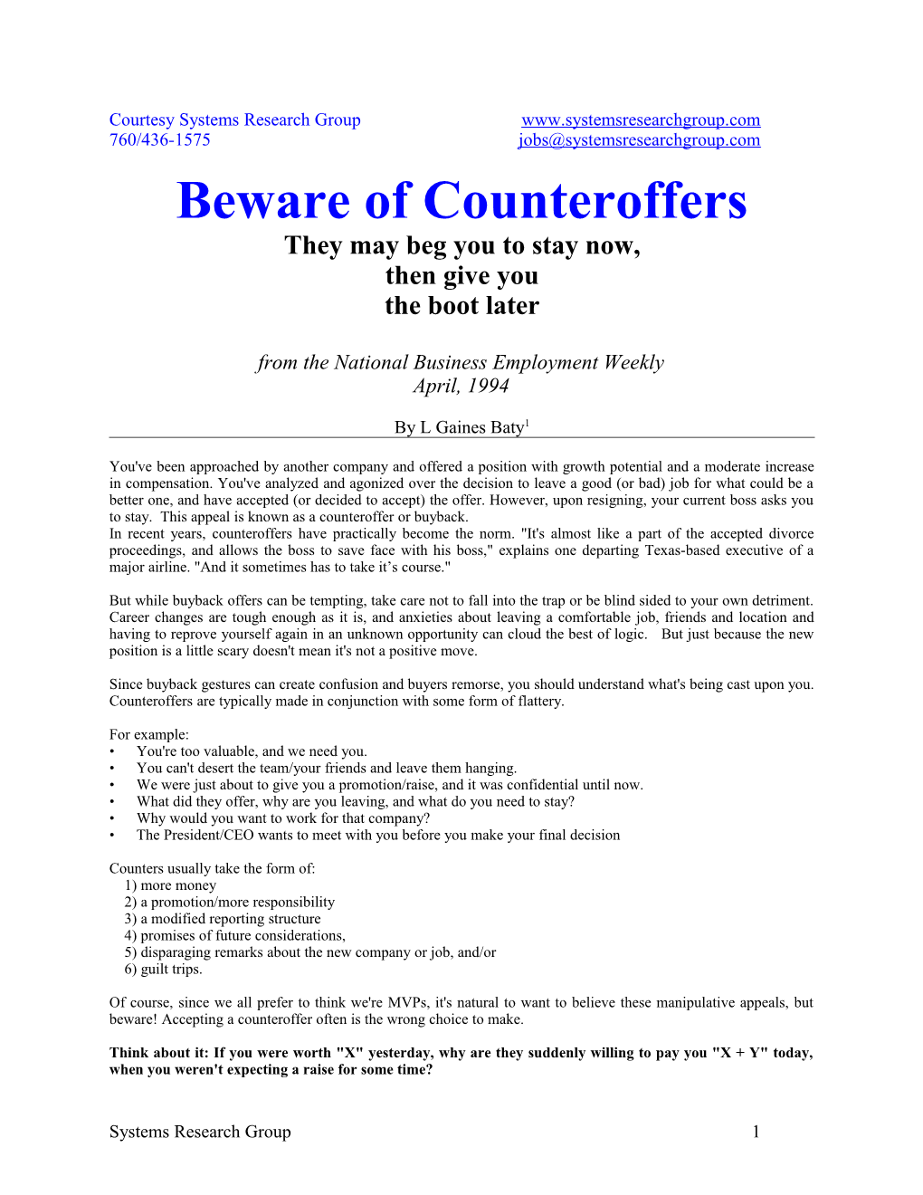 Beware of Counteroffers