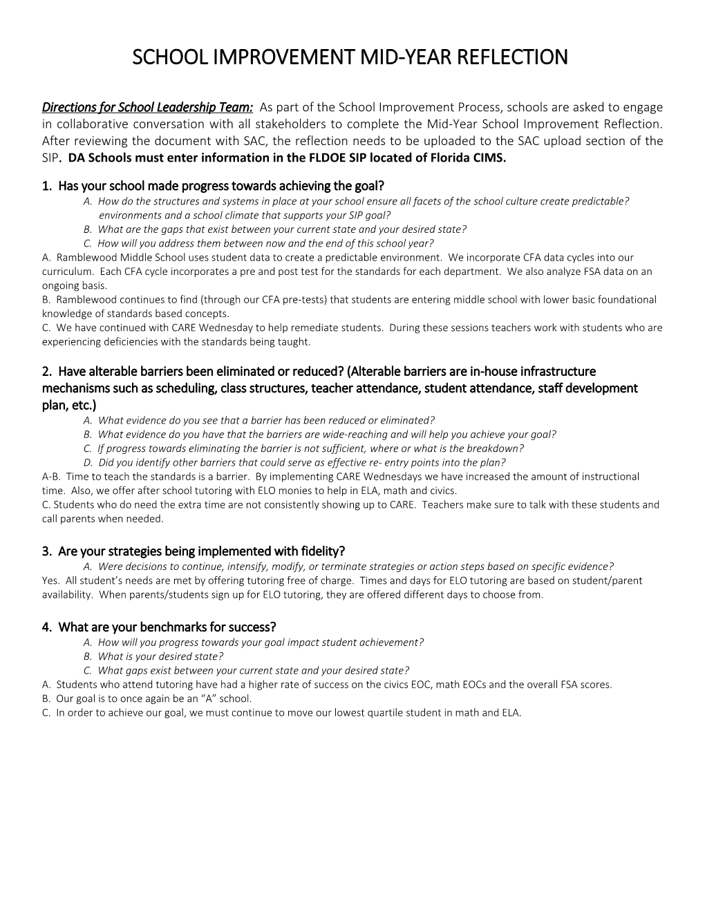 School Improvement Mid-Year Reflection