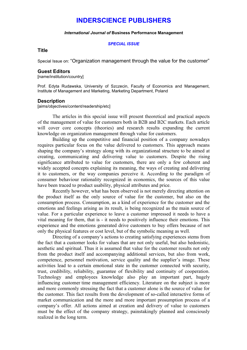 International Journal of Business Performance Management