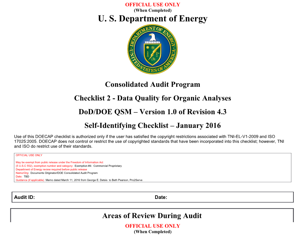 Checklist 2 - Data Quality for Organic Analyses