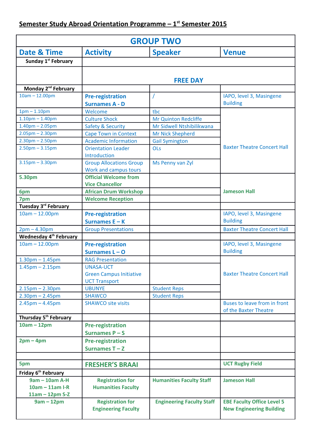 Semester Study Abroad Orientation Programme 1St Semester 2015